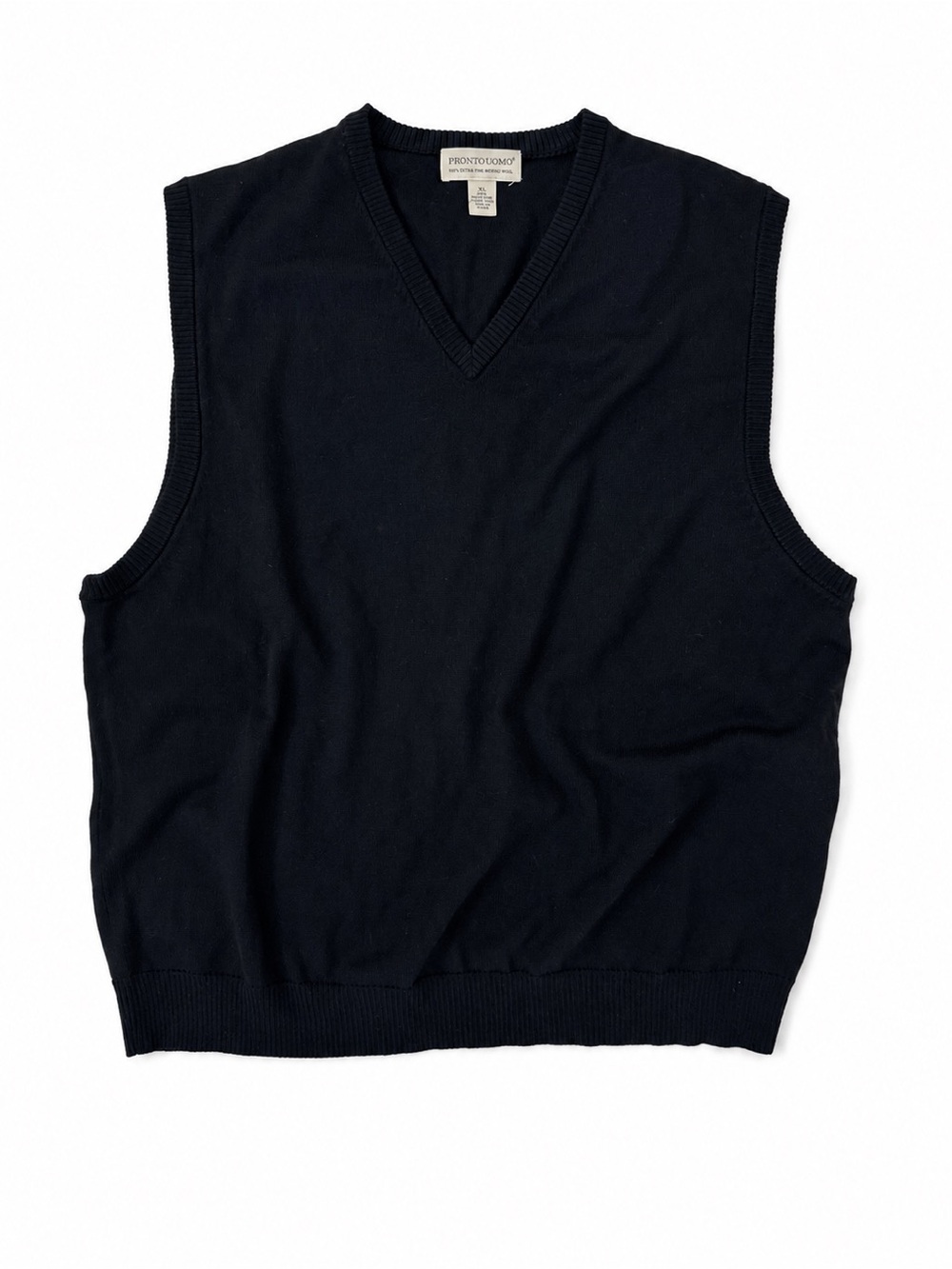 100% Merino Wool Men’s Sweater Vest XL Black V-Neck Pronto Uomo classic